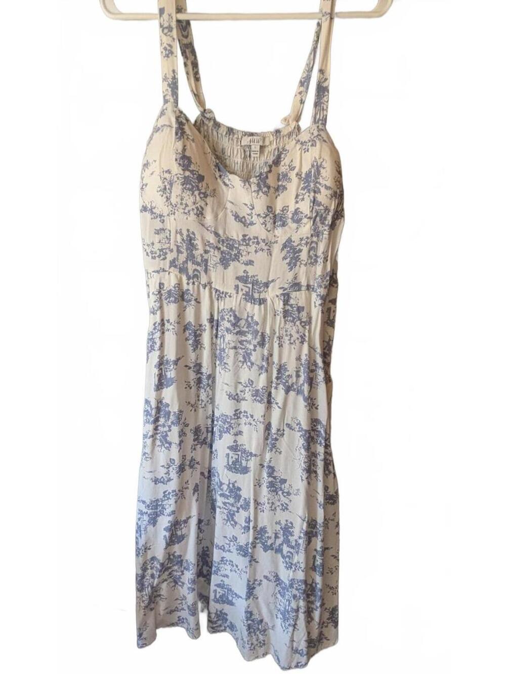 AUW White and Blue Floral Adjustable Strap Dress